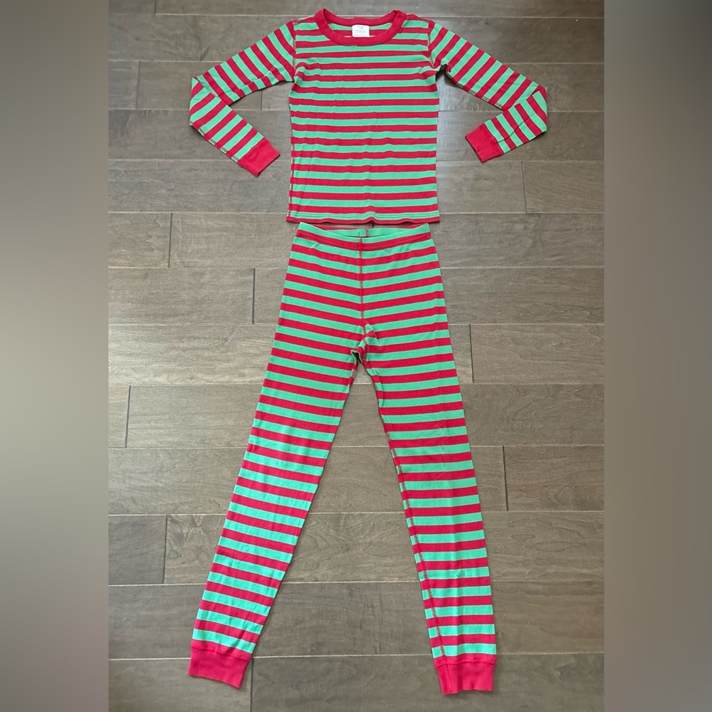 Hanna Andersson Red and Green Striped Christmas Pajamas Kids Size 12 (150)